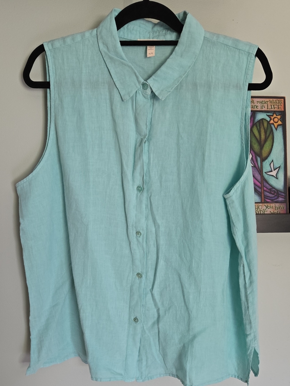 Eileen Fisher Mint Sleeveless Button-Down Linen Shirt XL